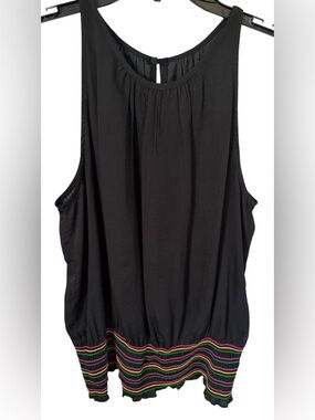 Women’s Black Sleeveless Blouse with Multicolor Hem Size Medium